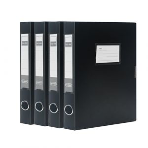 SOYIRI Lot de 4 Boîtes de Classement A4 en Plastique, Dos de 40 mm, Boîte à Archive pour bureau, école – Noir (long zi mao yi, neuf)