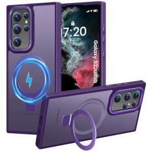 HuwaiH Coque pour Samsung Galaxy S22 Ultra, Magnétique Robuste Anneau de Support Invisible, Protection Militaire, étui Antichoc pour Samsung S22 Ultra(Violet foncé) (Zhimingeu, neuf)