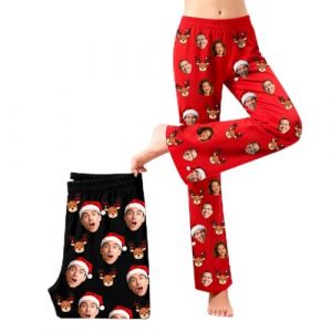 RSQGT Pyjama de No&euml;l Personnalis&eacute; avec Photo, Personnalisation Facile avec 1 &agrave; 3 Photos pour Famille, Couple ou Animaux, Pyjama Cadeau Original avec Poche pour Homme et Femme (Motif Rennes) (Suweisuwei-, neuf)