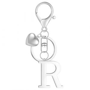 MWOOT Porte-cl&eacute;s Lettre Initiale Pendentif, Argent Lettre R Keychains Keyring, Porte Clef Voiture, Initial R Nom Porte-cl&eacute;s Acier Inoxydable.Cadeau Femme Homme Anniversaire (R) (vetpw, neuf)