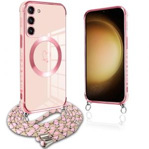 Pnakqil Coque Magn&eacute;tique pour Samsung Galaxy S23 Plus Con Cordon, Compatible avec MagSafe, Silicone Housse avec Motif Coeur d'amour R&eacute;glable Collier Lanyard, Antichoc Etui pour Samsung S23+ 6.6", Rose (CONNECT EAGLE, neuf)