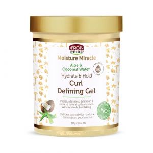 African Pride Moisture Miracle Hydrate & Hold Curl Defining Gel pour cheveux bouclés et bouclés, contrôle les frisottis, hydrate, définit les boucles et les boucles, sans flocons, 510,3 g (Mansa's, neuf)