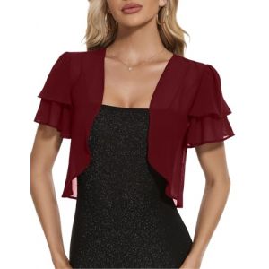 Boléros Femme Veste Printemps Été Gilet Femme Chic et Elégant Boléro Cérémonie à Manches Courtes Cardigan en Mousseline pour Robe Bretelle Mariage (AYOZI, neuf)