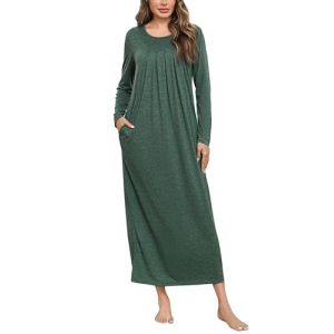 Leversic Chemise de Nuit Femme Longue Chemise de Nuit Hiver Chemise de Nuit Coton Femme Robe de Nuit Femme Nuisette Femme Manches Longues Vert Fonc&eacute; XL (CHONGREN-EU, neuf)