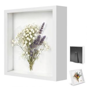YUNXCNA Cadre Photo 3D, Cadre Photo Profond &agrave; Remplir 25 x 25 cm, avec Plaque Acrylique Transparente, Cadre Objet 3D Profond 3cm, Cadre St&eacute;r&eacute;oscopique Carr&eacute;, D&eacute;coration Murale St&eacute;r&eacute;oscopique, Blanc (TZMH Eur, neuf)