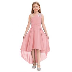 iiniim Robe De Soirée Mariage Enfant Fille Une Epaule Robe De Fleur Demoiselle d'honneur Taille Haute Robes De Cérémonie Gala 5-16 Ans Rose 13-14 Ans (yunduantong, neuf)