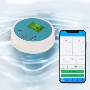 Testeur de Qualité d'Eau 6-en-1 Flottant Bluetooth Mesure Chlore, pH, EC (Conductivité), ORP (Potentiel Redox), Salinité et Température. Appli Smart Connectée pour Piscines, Hydroponie et Aquariums (DP-GLOBAL, neuf)