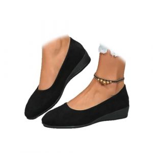 Chaussures compens&eacute;es &agrave; enfiler pour femmes avec support de vo&ucirc;te plantaire confortable, chaussures l&eacute;g&egrave;res antid&eacute;rapantes &agrave; talon bas compens&eacute;, ballerines de travail d&eacute;contract&eacute;es escarpins mocassins (MSGOUDD, neuf)