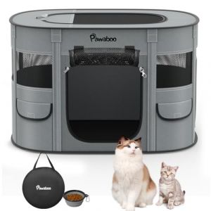 Pawaboo Parc Enclos Pliable Chien Chat, Enclos Int&eacute;rieur Ext&eacute;rieur Portable, Cage Cl&ocirc;ture Tente d'exercice en Tissu Oxford pour Petits Animaux, avec Bol &agrave; Nourriture, M, Gris de Charbon (Joiel EU, neuf)
