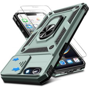 Croazhi Coque pour iPhone 16E avec 2 Verre Tremp&eacute;, Couvercle de l'appareil Photo Coulissant, 360&deg; Anneau Support Antichoc Protection Militaire Housse Etui pour iPhone 16E 5G T&eacute;l&eacute;phone SE 2025 (Vert) (Croachi, neuf)