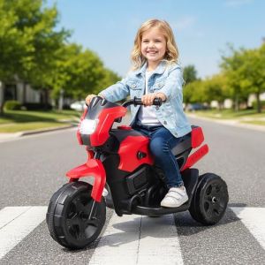 GOPLUS 6V Moto &Eacute;lectrique Enfants 3-6 Ans &agrave; 3 Roues, Voiture Electrique Enfant Phare LED, P&eacute;dale, Direction Limit&eacute;e, 2-3 km/h pour Enfants Filles et Gar&ccedil;ons, Charge 20KG (Rouge) (Augenstern24, neuf)