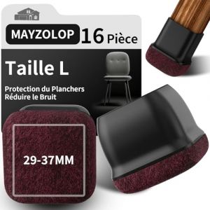 MAYZOLOP 16 Pi&egrave;ces Protection Pied de Chaise, &Phi;29-37 mm Noir Carr&eacute; de Protege pour Pieds de Chaise avec Feutre, Pieds de Chaise, Embout de Chaise, Pas de Rayures, Pas de Bruit (MAYZOLOP-FR, neuf)