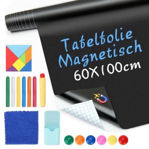 Film tableau magnétique autocollant 60 x 100 cm - Film effaçable à la craie - Avec 6 craies + 6 boutons magnétiques + 1 porte-stylo + 1 Tangram + 1 protection à la craie + 1 serviette (SHMSHNG, neuf)