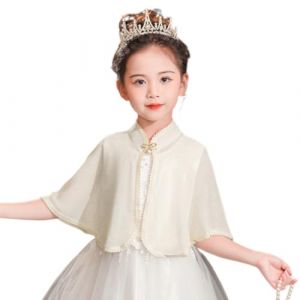 SamHeng Filles Châle en Mousseline Robe de Princesse Cape Filles de Fleurs Dentelle Boléro Châle Shrug Cache-épaule Enrober Cape pour Mariage Fête Anniversaire Performances Usure Quotidienne, C (QingPo, neuf)