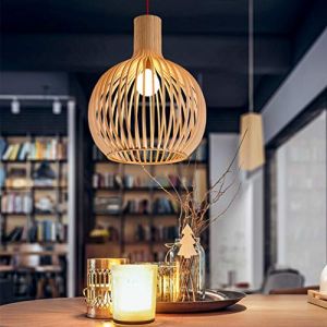 Lustre Suspendu en Bambou Naturel - Luminaire Vintage Design Moderne pour Salon, Salle à Manger et Chambre - Rétro Suspension E27 avec Abat-Jour en Osier Tressé Main - Éclairage Chaleureux et Rustique (YZSJ, neuf)