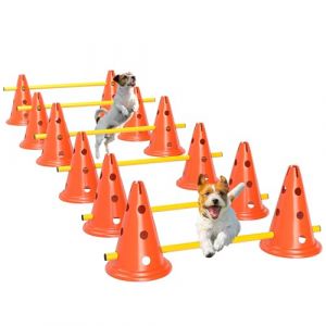 PawHut Agility Set chiens 6 pièces équipement d'agility pour l'entraînement des chiens Set de haies à enficher avec 12 cônes 6 haies réglables en hauteur Sac de transport Accessoires d'entraînement (AOSOM-DE, neuf)