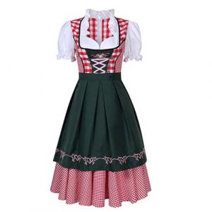 Dirndl Robe Midi pour Femme - &Eacute;L&eacute;gante Robe Folklorique Festival Dirndl pour Femme Robe Chemisier Dirndl Trachten D&eacute;guisement Bavaroise Femme Costume Tyrolien Femme Oktoberfest Fancy Dresses (Ltovir, neuf)