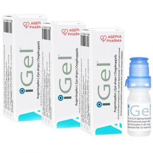 Gouttes pour les yeux secs et lentilles de contact IGel® | Larmes artificielles pour les yeux rouges et irrités | Gouttes pour les yeux à l'acide hyaluronique | Gouttes pour les yeux sans conservateur (Agepha Pharma, neuf)