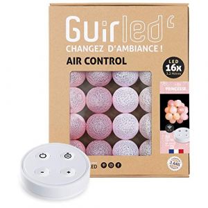 GuirLED - Guirlande lumineuse boules coton LED USB - Télécommande sans fil - Veilleuse bébé 2h - Adaptateur secteur double USB 2A inclus - 4 intensités - 16 boules 1.6m - Princesse (Guirled-FR, neuf)