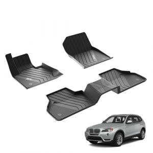 3W Tapis de sol pour BMW X3 F25 2011-2017, en caoutchouc TPE, toutes saisons, pour BMW X3 F25 1&egrave;re et 2e rang&eacute;es Kit complet de tapis de sol de voiture accessoires, tapis antid&eacute;rapants noirs (Sunshine-City, neuf)