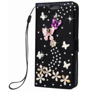 BLOTECH Coquille pour Samsung Galaxy A14 4G Paillettes 3D Etui Cuir Housse Coque Bling Portefeuille Wallet PU Étui en Cuir Flip Magnétique Noir Motif Strass Diamants 3D Papillon Housse (Bolong, neuf)