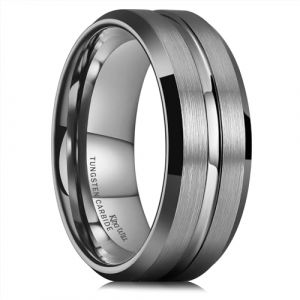 King Will - Bague en carbure de tungst&egrave;ne gris canon pour homme et femme, largeur 8 mm, avec rainure centrale, finition mate, ajustement confortable pour le travail et la vie quotidienne 69.7 (22.2) (Xin Wei Fashion Co., Ltd, neuf)