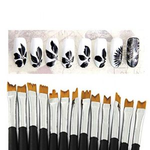 KADS13 pièce Acrylique Brosse à ongles Demi Lune Forme Argent Poignée French tip manucure Peinture Dessin Pen Nail Art Outil (KADS NAIL ART STORE, neuf)