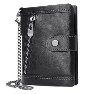 HNOOM Portefeuille Homme en Cuir V&eacute;ritable Porte Monnaie Homme avec Cha&icirc;ne Blocage RFID Portefeuille pour Homme 17 Porte Carte Cr&eacute;dit Poche &agrave; Monnaie Classique Porte Feuille avec Bo&icirc;te Cadeau (Noir) (HNOOM, neuf)