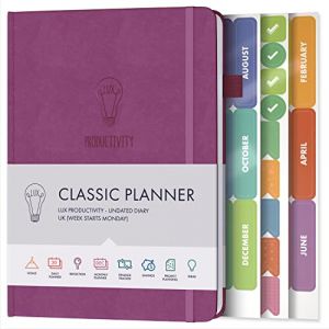 Planificateur de productivit&eacute; de luxe classique violet m&ucirc;rier &ndash; Organiseur non dat&eacute; &ndash; Planificateur d'objectifs 2021 et journal personnel avec un emploi du temps quotidien pour la pleine conscience (LA BRANDS LTD, neuf)