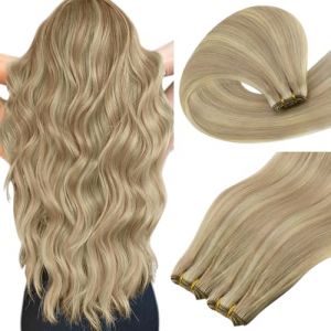 Easyouth Tissage Naturel Cheveux Humain Blonde Extension de Tissage Vrais Blond Clair à Blond Blanchie Highlight Extension Tissage Cheveux Remy Droit 35cm 70g #16P22 (Easyouth Hair, neuf)