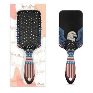 Peigne de massage antistatique avec coussin d'air - Brosse à cheveux - Drapeau des États-Unis - Aigle - Impression artistique carrée - Brosse de massage pour femme et fille (OSAM SPACE, neuf)