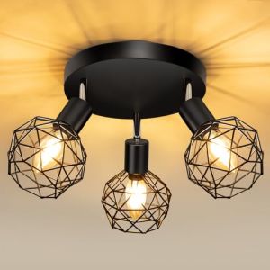Aulaiyi Plafonnier Spots, 3 Spots de Plafond Led Int&eacute;rieurs Base E14, Spots de Plafond 40W, Rampe Spot Applique, Pivotant LED Plafonnier pour Cuisine Chambre Salon, Noir (sans Ampoule) (LAIYIMAOYI, neuf)