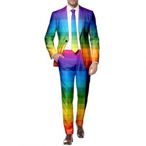 YOSUWOAI Ensemble de costume multicolore arc-en-ciel pour homme - 2 pi&egrave;ces - Veste de costume et pantalon de costume - Imprim&eacute; arc-en-ciel - Impression 3D amusante - Ensemble Pride Month, Q (LDeianp, neuf)