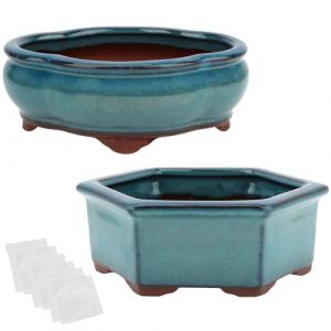 Lot de 2 pots de fleurs émaillés pour bonsaï 14,5 cm 15,2 cm + 6 grilles de drainage en maille souple (kilofly shop, neuf)