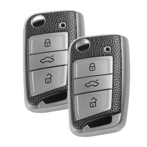 Flaconi Coque de Cle de Voiture,Housse de Protection pour Clé de Voiture,Coque Clé TPU Texture,Étui à Clé de Voiture en Silicone TPU,Protéger Efficacement la clé de la Voiture (Argent) (shenhua auto, neuf)