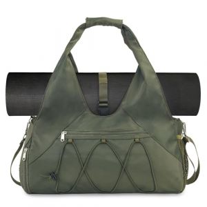 SIVENKE Sac de sport pour femme avec compartiment à chaussures et compartiment humide, sac de transport pour tapis de yoga, sac de loisirs, sac de natation, sac de gym pour homme et femme, vert (Zhongdeqi, neuf)