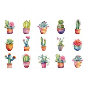 Ulticool &ndash; Autocollants imperm&eacute;ables pour carrelage &ndash; Plante de cactus en pot &ndash; 15 x 15 cm &ndash; 15 unit&eacute;s &ndash; Adh&eacute;sif pour carrelage &ndash; Bordure pour mur de salle de bain &ndash; Cuisine Cuisine &ndash; Carreaux (Ulticool, neuf)