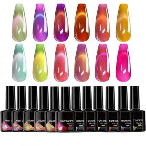 ACCESSOIRES D'ART Nail SET-12 PARTIE GEL RUIS NOIF AVEC CAT'S ESEE MOTIF | à ongles pour femmes-12 parties vernis à ongles avec motif d'œil de chat, manucure de gel UV set pour les femmes et les (zhzxmh, neuf)
