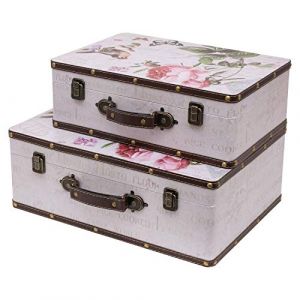 HMF VKO102 Valise en Bois Vintage | Set de 2 | Diff&eacute;rentes Dimensions | Rose comme D&eacute;coration (hmf_shop, neuf)