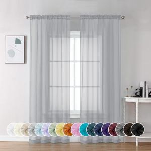 Chyhomenyc Lot de 2 Rideaux Transparents Gris Clair de 213 cm de Long, voilages Doux et aérés avec Passe-Tringle pour Chambre à Coucher, Salon, 106 x 213 cm chacun (Fast Media Ships From USA, neuf)