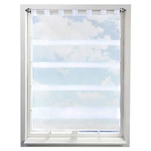 Store Romain Transparent Couleur Unie Blanc LxH/70x110CM avec Plis Rideau Voilage Raffrollo Rideaux à Pattes Décoration de Fenêtre Chambre/Salle de Bain/Balcon (BAILEY JO, neuf)