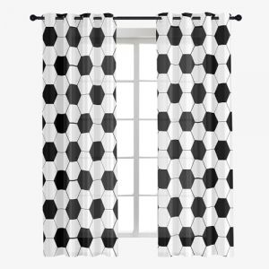 Hixingo Lot de 2 Rideau Voilage Impression de Football, Rideau Semi-Transparent &agrave; Oeillet Voilages, Rideaux la Mode D&eacute;coration de Maison Chambre Salon (132x244cm,Mod&egrave;le de Football) (Hixin, neuf)