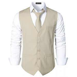 PARKLEES Gilet de costume smoking pour homme, style hipster, design urbain, affaires, formel, coupe ajust&eacute;e, gilet de costume, beige, XL (PARKLEES, neuf)