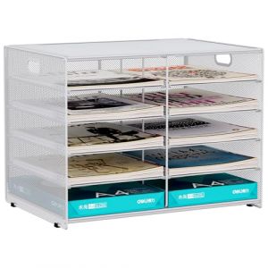 EasyPAG 10 Compartiments Métal Corbeilles à Courrier A4 Banette de Rangement Bureau Porte Revue Organisateur de Magazine Range Document Bannette Papier,Blanc (EasyPAG-EU, neuf)