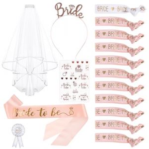 SULOLI 16pcs EVJF Echarpe Future Mariée,EVJF Accessoire - Enterrement de Vie de Jeune Fille Accessoire，Kit Écharpe avec 11 Bracelet, Écharpe Future Mariée , Badge, Voile Mariée, Bandeau Diadème, Tato (SULOLI, neuf)