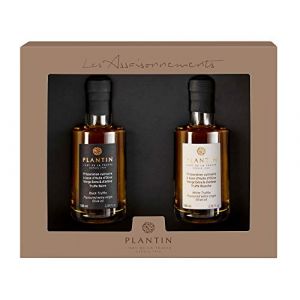 PLANTIN Coffret Les Assaisonnements "Deux huiles" : huile d'olive vierge extra & d'arôme truffe noire (100 ml) +huile d'olive vierge extra & d'arôme truffe blanche (100 ml) (Maison Victor depuis 1976, neuf)