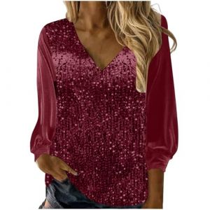 Haut &agrave; Paillettes Femme Grande Taille Chemisier Haut &agrave; Paillettes Soir&eacute;e Disco Brillante Chemises Manche Longue Blouse Chic &Eacute;l&eacute;gant Printemps T Shirt Glitter Soir&eacute;e Disco Tunique Tops Tenue de Fete (⭐⭐⭐⭐⭐AEGJEGVD⭐⭐⭐⭐⭐, neuf)