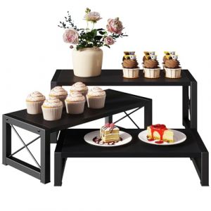 IBUYKE Pr&eacute;sentoir &agrave; g&acirc;teaux, lot de 3, Support &agrave; Dessert en bois,Presentoir Aperitif Buffet, plateau de service &agrave; &eacute;tages pour d&eacute;corations,poup&eacute;es,nourriture,parfums,Noir TLJ019B (IBUYKE-EU, neuf)