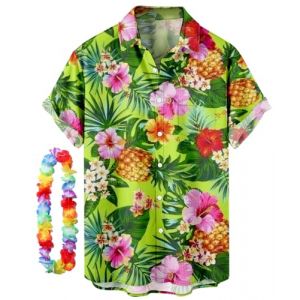 CIZEUR Chemise hawa&iuml;enne Homme Imprim&eacute;e &agrave; Manches Courtes Color&eacute;es- Fleurs -Ananas -Coco-Flamants Roses，XXL GN-Fleurs Ananas (Cizeu, neuf)