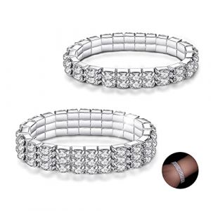 Kucheed 2 Pièces Bracelets Extensibles en Strass, Bracelet Rivière en Diamants Étincelants, Bijoux de Mariage Empilables en Cristal Brillant pour Femm (A1) (ChiChiEU, neuf)